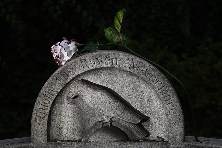 A headstone at Edgar Allan Poe's original gravesite at Westminster Presbyterian Church and Cemetery in Baltimore, where he died in 1849.