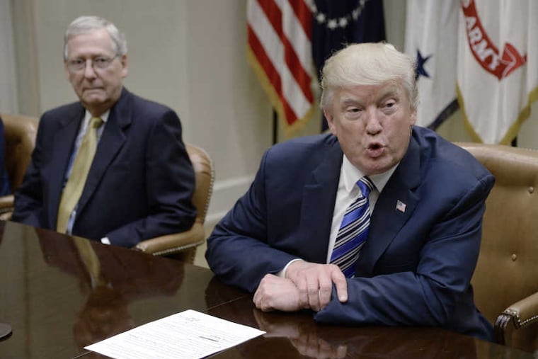 President Trump has asked Senate Majority Leader Mitch McConnell, left, to consider repealing the Affordable Care Act even if it is not replaced.