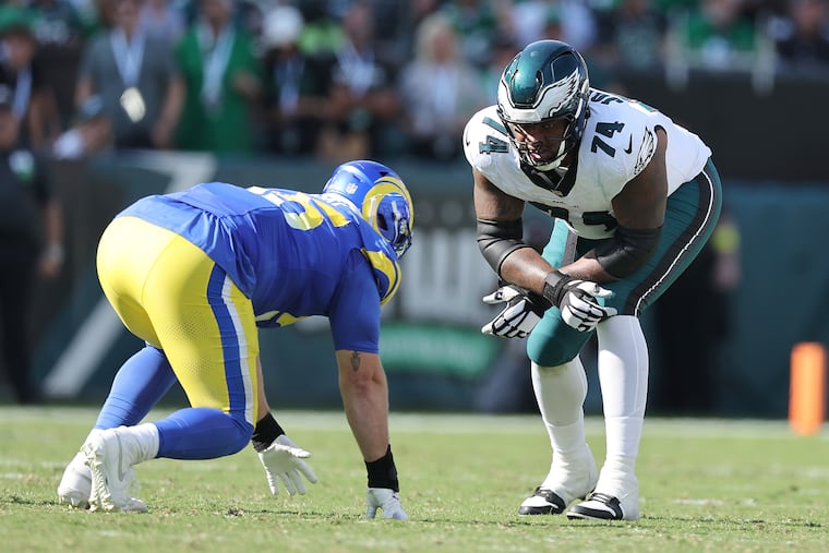 Eagles offensive tackle Fred Johnson replaced Matt Pryor (who had replaced Lane Johnson) in the second half and stabilized the line play as the Eagles rallied.