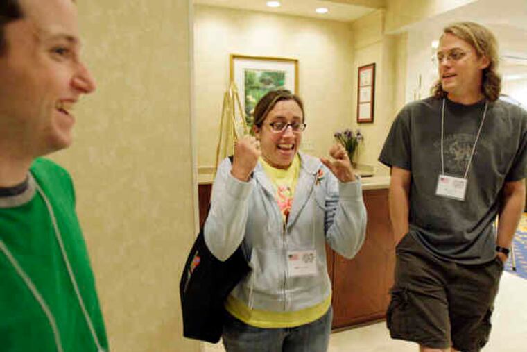 William Blatt (left) and Jen and Jim Schneider of Kankakee, Ill. Jen Schneider got to watch her husband, Blatt, and teammate Jonathan Rivet win in the first round.