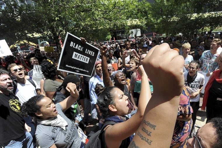 Protesters taking to the the street in response to rumors of a white supremacist march in Durham, N.C., in August.