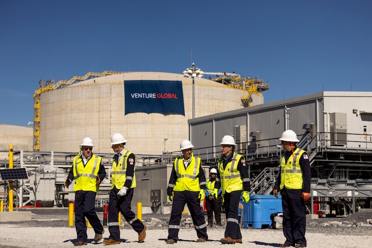 A Venture Global liquefied natural gas export facility in Port Sulphur, La. Gas companies such as Venture and Cheniere may see a windfall from LNG shipping disruptions due to the Iran war.