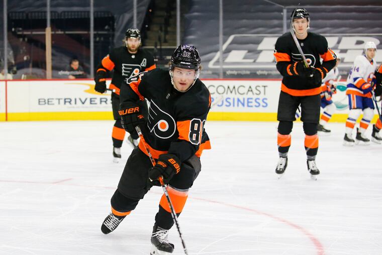 Flyers left winger Joel Farabee is tied for the team lead with 10 goals.