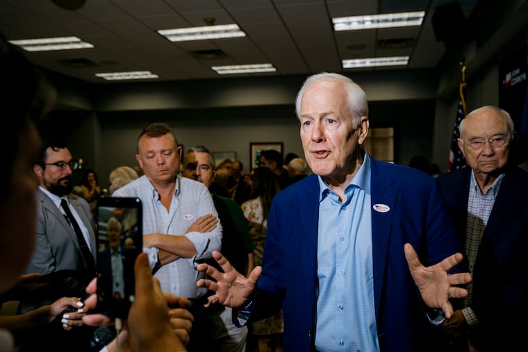 Sen. John Cornyn (R-Texas) speaks to reporters following a campaign event in San Antonio, May 18, 2026. Republican senators reacted angrily on Tuesday to President Donald Trump’s decision to endorse Ken Paxton, the Texas attorney general, in the state’s Senate primary runoff.