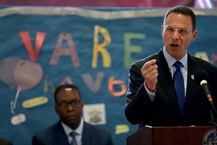 Josh Shapiro, Attorney General, Commonwealth of Pennsylvania, along with other law enforcement officials and politicians announce a gun violence initiative at the Vare Recreation Center in Philadelphia, PA on August 8, 2018.