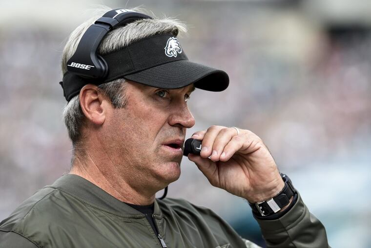 Eagles coach Doug Pederson during the the game Nov. 5, 2017 against the visiting Denver Broncos.
