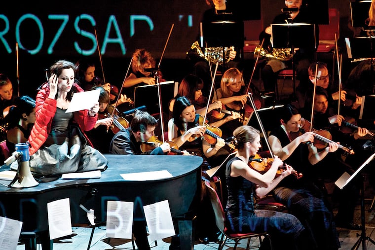 In "Chopin Without Piano," Barbara Wysocka, accompanied by the Chamber Orchestra, reads from Chopin's letters and other texts in lieu of playing piano. (Photo: Natalia Kabanow)