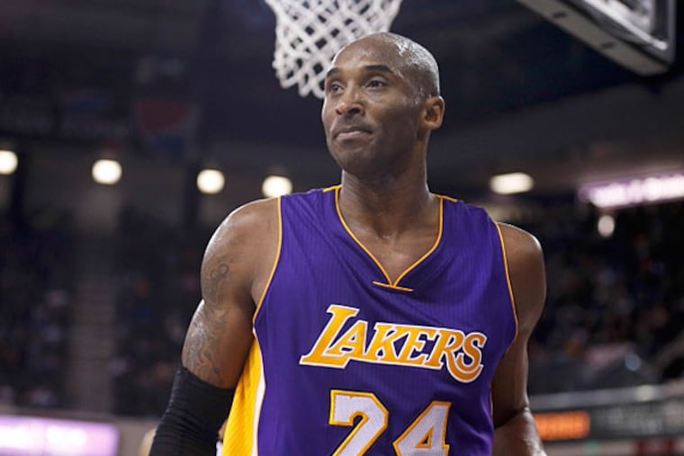 Los Angeles Lakers guard Kobe Bryant (24) after committing an offensive foul against the Sacramento Kings during the second quarter at Sleep Train Arena. (Kelley L Cox/USA TODAY Sports)