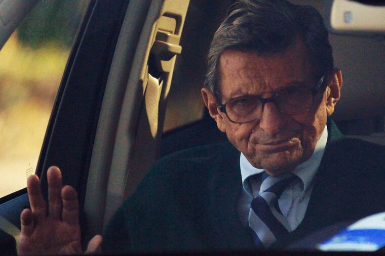In this Nov. 9, 2011, file photo, then-Penn State football coach Joe Paterno arrives home in State College.