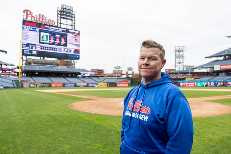 Jeremy Wilt, Phillies head groundskeeper, poses for a portrait on the field at Citizens Bank Park in Philadelphia, Pa., on Thursday, March. 19, 2026.
