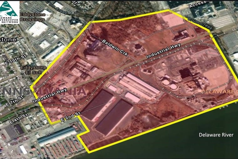 Map shows rough area that could become an liquified natural gas export terminal on the Delaware River in Eddystone, Delaware County, according to documents obtained by the nonprofit environmental advocacy group Delaware Riverkeeper Network.