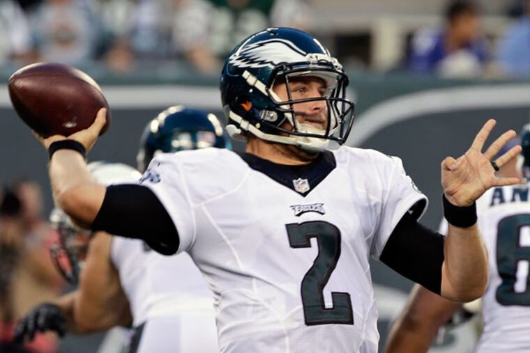 Philadelphia Eagles quarterback Matt Barkley throws a pass against the New York Jets on Thursday, Sept. 3, 2015, in East Rutherford, N.J.