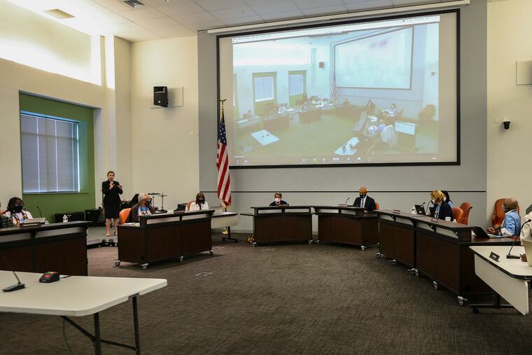 The mayor's education nominating panel chose eight finalists for two Philadelphia school board seats. The school board is shown here in an August file photo.