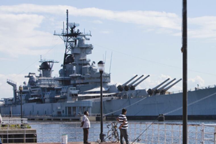 The Battleship New Jersey on the Delaware River viewed from the Camden waterfront, June 6. (David M Warren / Staff Photographer)