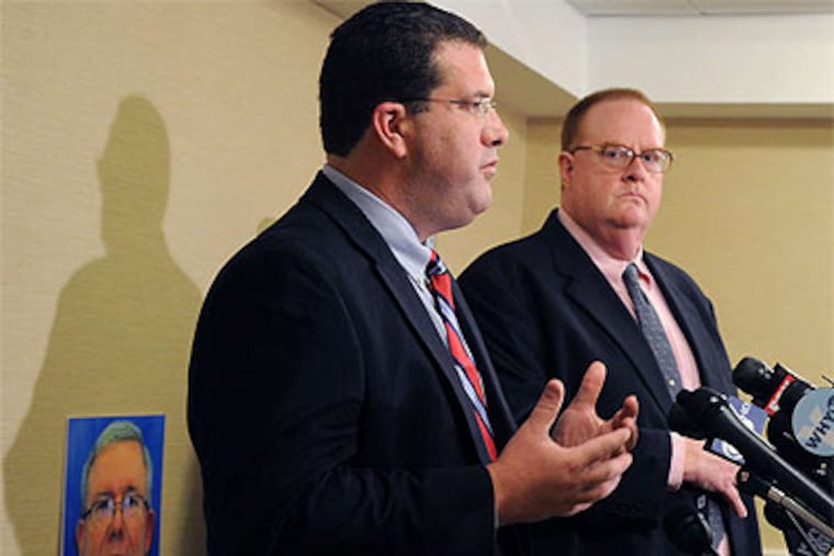 Child-sex-abuse victims Michael McDonnell (left) and Andrew Druding at a news conference. (Clem Murray / Staff Photographer)
