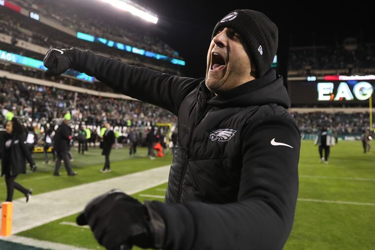 Nick Sirianni celebrates after the Eagles beat the Giants last week.