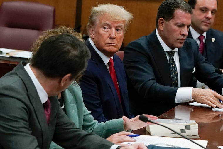 Former President Donald Trump appears in court for his arraignment, Tuesday, April 4, 2023, in New York.