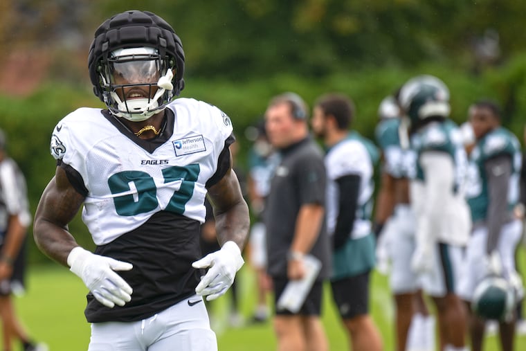 New running back Tank Bigsby had his first practice with the Eagles on Wednesday.