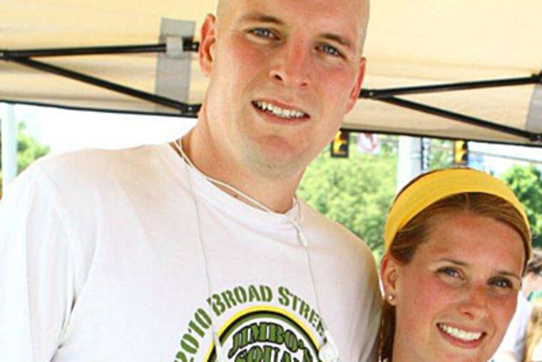 Brian McShane and his wife, Jaclyn, before last year's Broad Street Run. They started "Jimbo's Squad" in memory of her father, Jim McDonald.