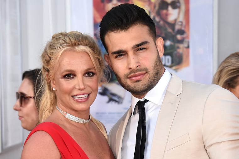 Britney Spears and Sam Asghari appear at the Los Angeles premiere of "Once Upon a Time in Hollywood" in 2019.