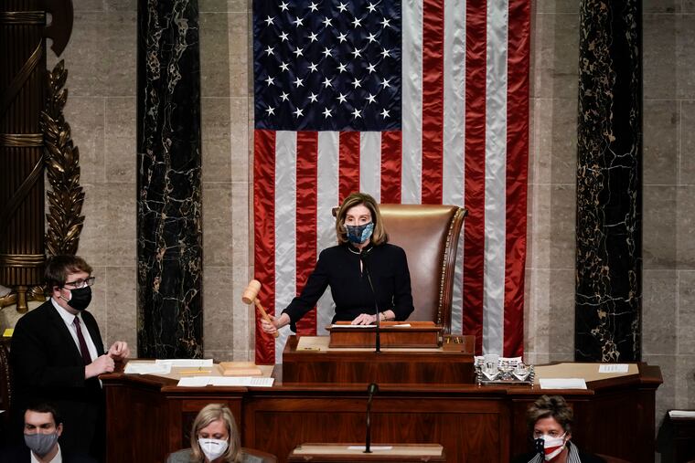 Speaker of the House Nancy Pelosi, D-Calif., presiding over the vote on the second impeachment of President Donald Trump.