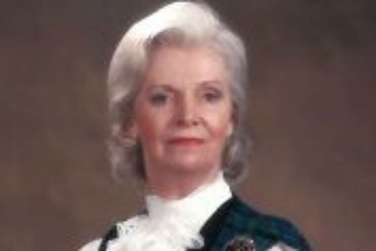 Evelyn “Scotty” Macauley Gembala wearing the Ancient Campbell tartan.