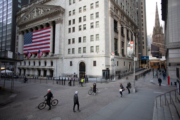Empty streets in front of the New York Stock Exchange building last week.