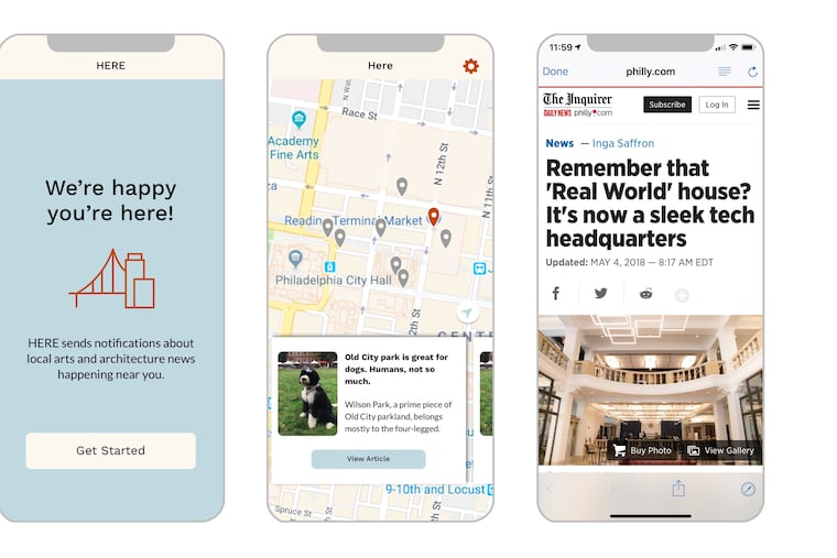 A new app, called HERE, notifies you as you pass by places in Philadelphia that have been written about by The Inquirer’s arts, architecture, and real estate reporters.