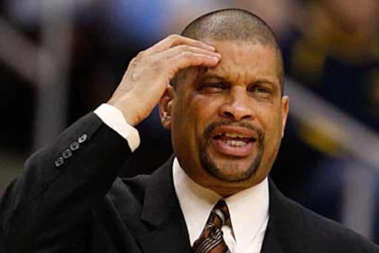 Sixers' coach Eddie Jordan reacts to a call in the second quarter on Friday,
Dec. 11 at the Wachovia Center. ( Ron Cortes / Staff
Photographer )