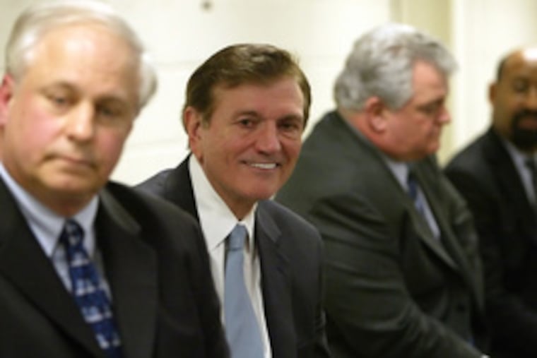 Mayoral candidates (from left) Al Taubenberger, Tom Knox, Bob Brady and Michael Nutter also took questions in Chestnut Hill at a forum at the neighborhood's Community Center last evening.