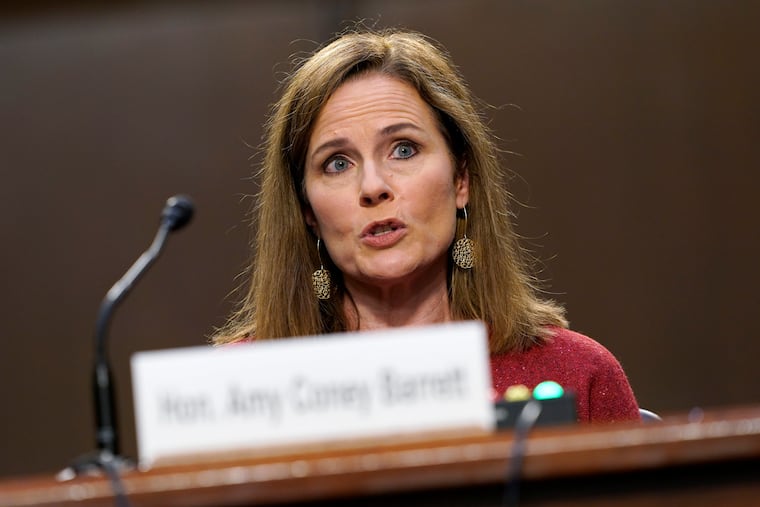 Supreme Court nominee Amy Coney Barrett speaks during a confirmation hearing before the Senate Judiciary Committee on Tuesday.