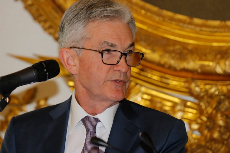 U.S. Federal Reserve Chairman Jerome Powell speaks during a dinner hosted by the Bank of France in Paris, Tuesday, July 16, 2019. Finance officials from the Group of Seven rich democracies will weigh risks from new digital currencies and debate how to tax U.S. tech companies like Google and Amazon when they meet in the Paris suburb of Chantilly tomorrow.