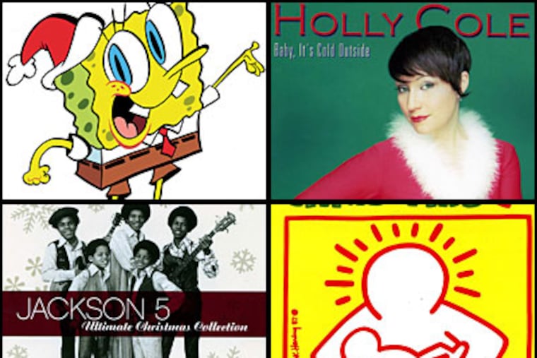 Dan DeLuca's Christmas playlist includes releases by (clockwise from top left): SpongeBob SquarePants; Holly Cole, Miley Cyrus as Hannah Montana, and The Jackson 5.