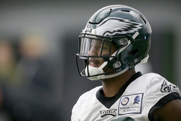 Eagles cornerback Rasul Douglas (32) stretches at the start of practice at the NovaCare Complex in South Phildaelphia on Thursday, Jan. 10, 2019. The Eagles play the New Orleans Saints in the second round of the playoffs on Sunday.