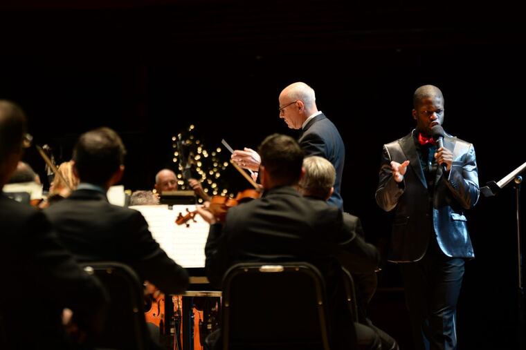 With the Philly Pops, conductor Michael Krajewski and singer Justin Hopkins performed a musical telling of How the Grinch Stole Christmas Saturday afternoon in Verizon Hall.