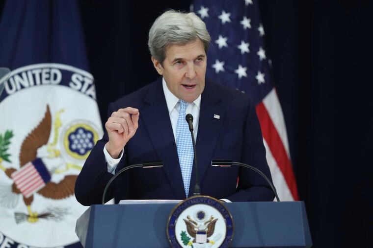 Secretary of State John Kerry speaks about Israeli-Palestinian policy, Wednesday, Dec. 28, 2016, at the State Department in Washington.