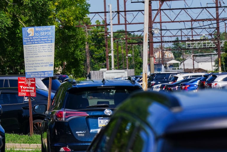 Parking signs at the Glenside Regional Rail Station in 2024.
