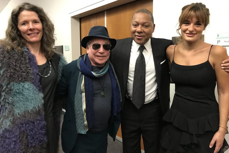 Edie Brickell, Paul Simon, Wynton Marsalis and Nicola Benedetti backstage at Verizon Hall in Philadelphia Nov. 4, 2017.