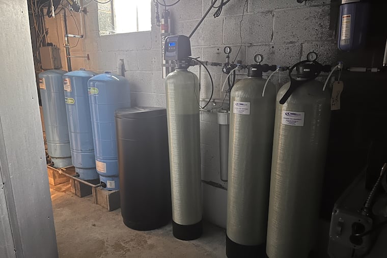 A filtration system installed by Sunoco at the Wojnovich home in Washington Crossing, Bucks County, after a Jan. 2025 jet fuel leak was detected in the company's Twin Oaks pipeline.