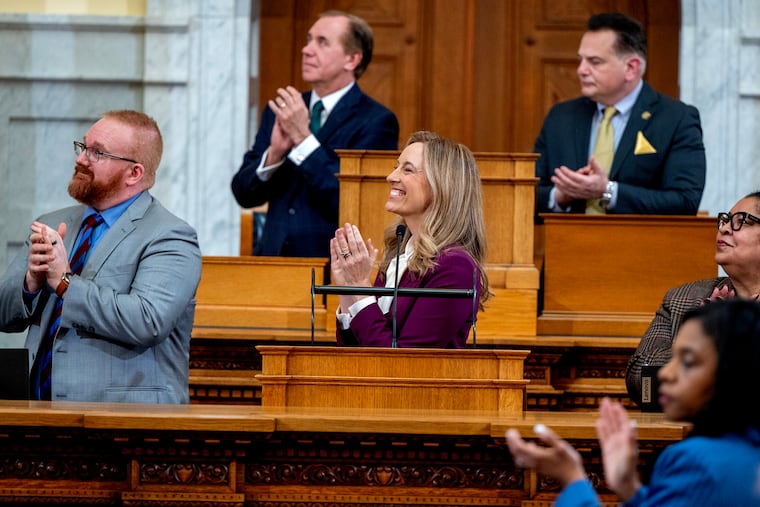 New Jersey Gov. Mikie Sherrill delivers her budget address Tuesday, Mar. 10, 2026, in the Assembly Chamber at the New Jersey State House.