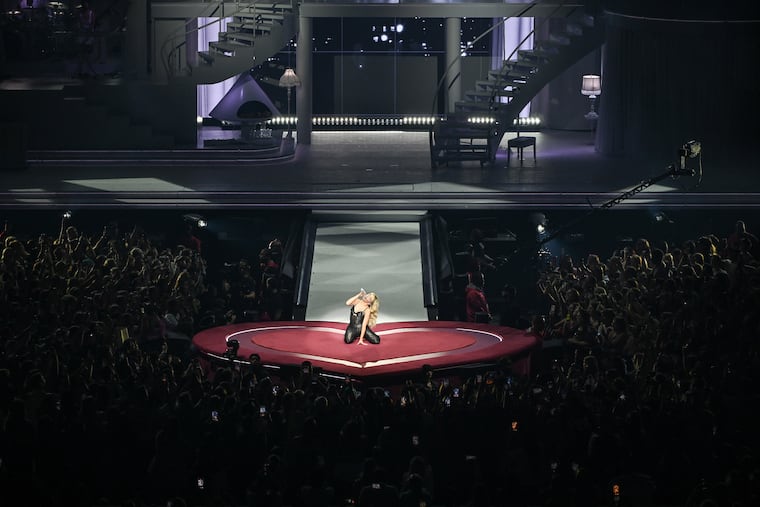 Sabrina Carpenter performs at Detroit's Little Caesars Arena on Sept. 24, 2024. During her Philadelphia tour stop on Oct. 9, 2024, the Quakertown-raised singer serenaded the crowd in a bedazzled Phillies' jersey.