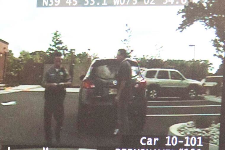 Still from police footage of Assemblyman Paul D. Moriarty's arrest in Washington Township in July 2012.