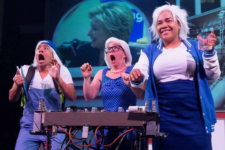 1812 Productions presents "This is The Week That Is: The Election Special": (left to right): Justin Jain, Jennifer Childs, Nia-Samara Benjamin.