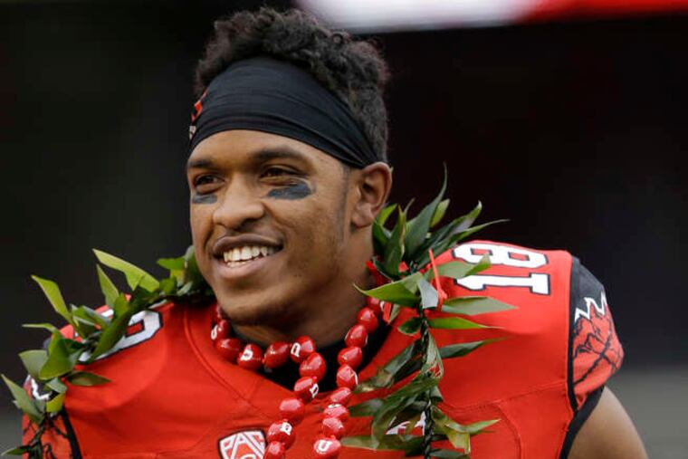 The Eagles hope Eric Rowe of Utah, shown at a college game in November, can improve their defensive secondary. The team moved up in the second round to draft him.