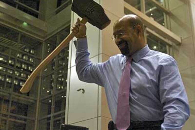 Mayor Michael Nutter at Beer Week earlier this month. Today, he'll announce a budget plan to hammer back spending and grapple with the city's fiscal woes. (John Costello / Staff Photographer)