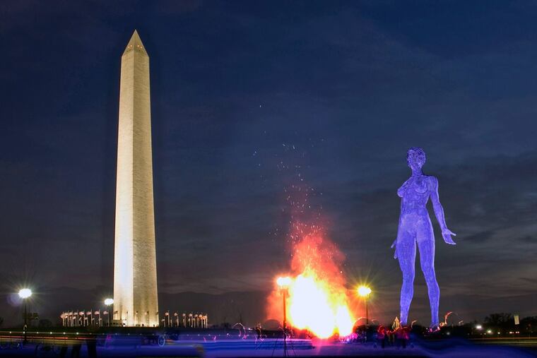 Rendering previewing R-Evolution at "Catharsis on the Mall" featuring a work by artist Marco Cochrane.