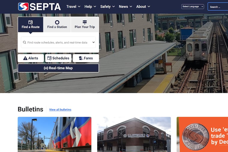 The home page of SEPTA's redesigned website.