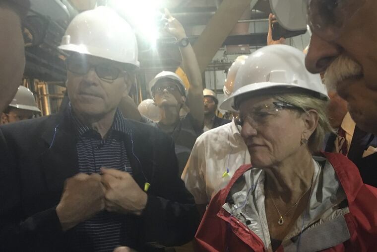 U.S. Energy Secretary Rick Perry and U.S. Sen. Shelley Moore Capito (R. W.Va.) inside the coal-burning Longview Power Plant in Maidsville, W.Va., in early July.