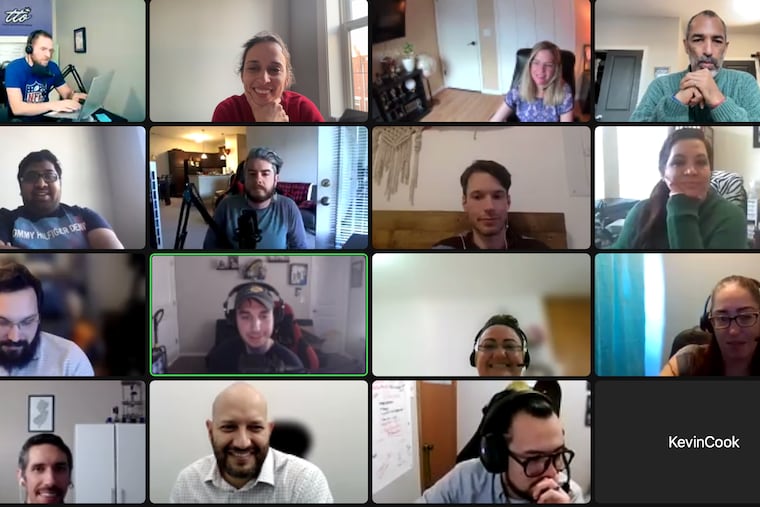 ROAR For Good founder and CEO Yasmine Mustafa, top row, second from left, holds a team meeting virtually. "We hire from all over the world," said the Philadelphia-based executive.