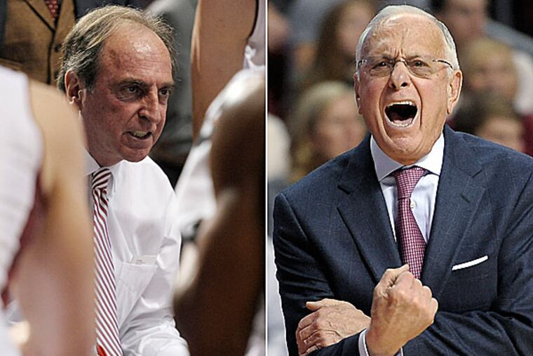 Temple head coach Fran Dunphy and SMU head coach Larry Brown. (Michael Perez/AP photos)